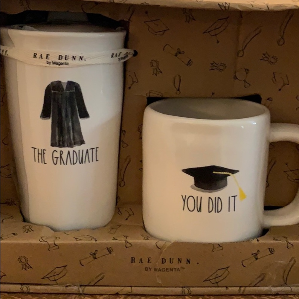 Rae Dunn graduate mug and tall cup with lid set